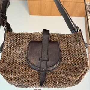 NWOT Brown Rafia Beach Satchel with Leather Strap and Details